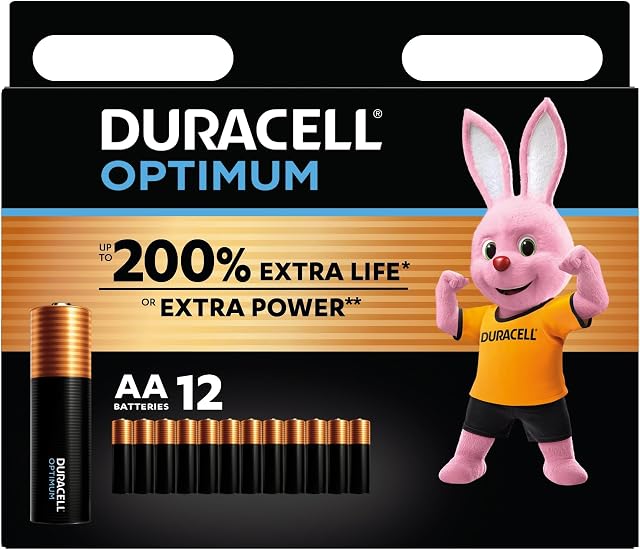 Duracell Optimum AA (12 sztuk) - baterie alkaliczne 1,5 V - nawet 30x dłuższe życie lub większa moc - w 100% nadające się do recyklingu, 0% zawartości plastiku w opakowaniu - LR6 MX1500