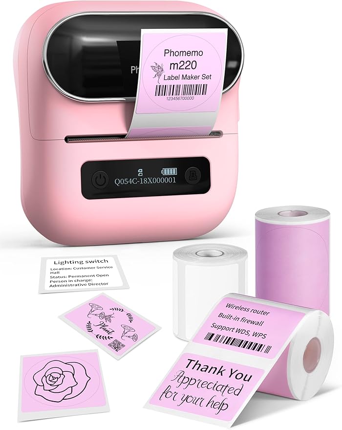 M220 Label Maker, Phomemo Label Printer, 3 Inch Bluetooth Thermal Sticker Maker Machine for Home