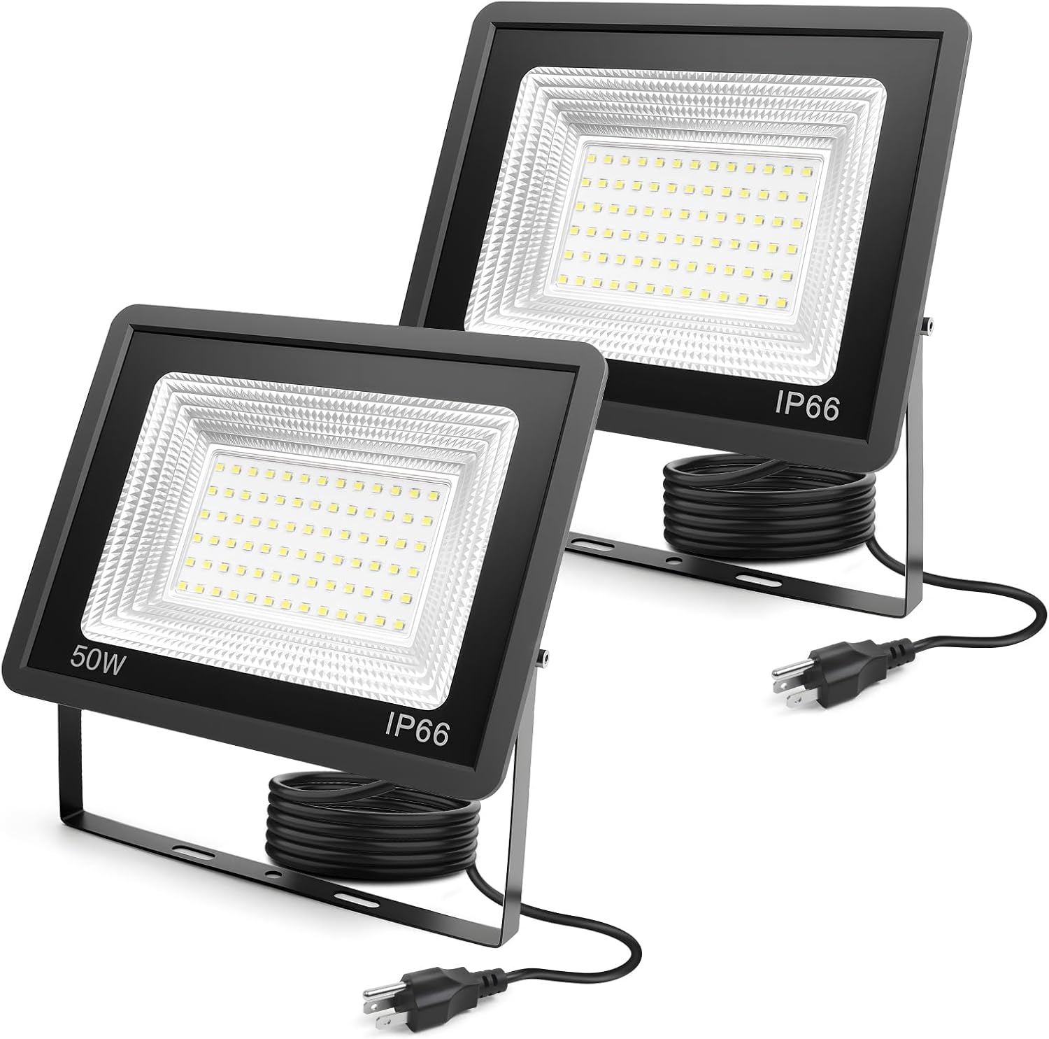 2 Pack LED Flood Lights 50W, 5500lm Bright Led Work Light,6500k Daylight White LED Lights, IP66 Waterproof Patio Lighting Outdoor with 5FT Cord