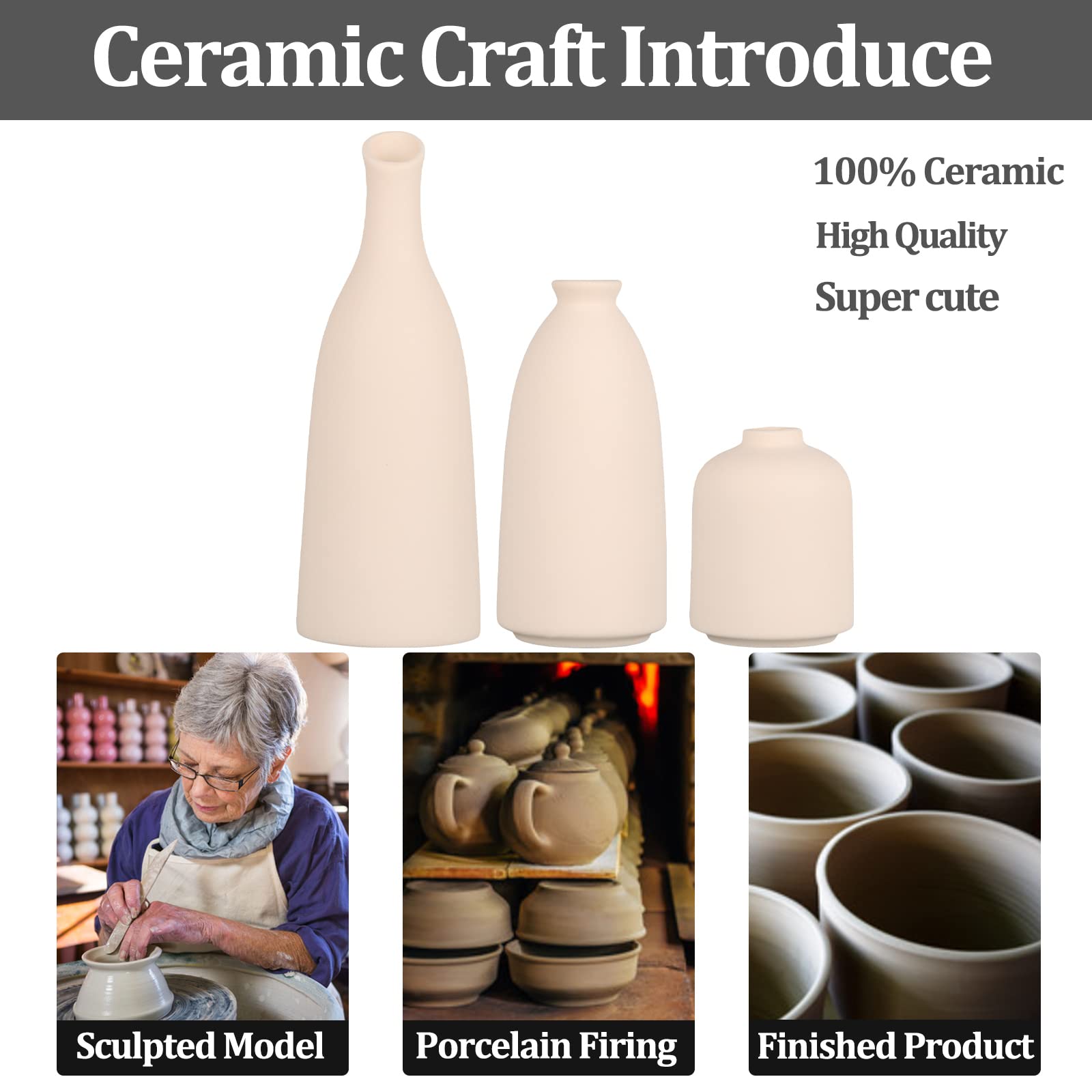 3 Vasi Moderni In Ceramica Beige Con Texture A Coste - Ideali Per Stili Neutri E Transizionali - Foto 4