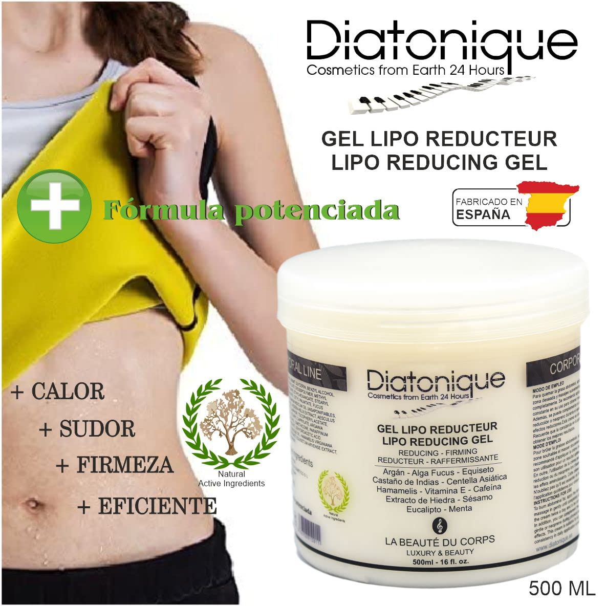 Pack Duo Anticelulítico Reductor Más Plus de Diatonique, Crema Anticelulítica 500ml, Gel Lipo Reductor 500ml