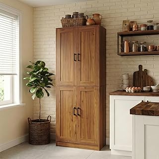 71" Tall Kitchen Pantry Cabinet, Freestanding Food Storage Organizer with Doors & Adjustable Shelves, Large Utility Hutch Cupboard for Dining Room, Living Room, Bathroom & Home Office, Rustic Brown