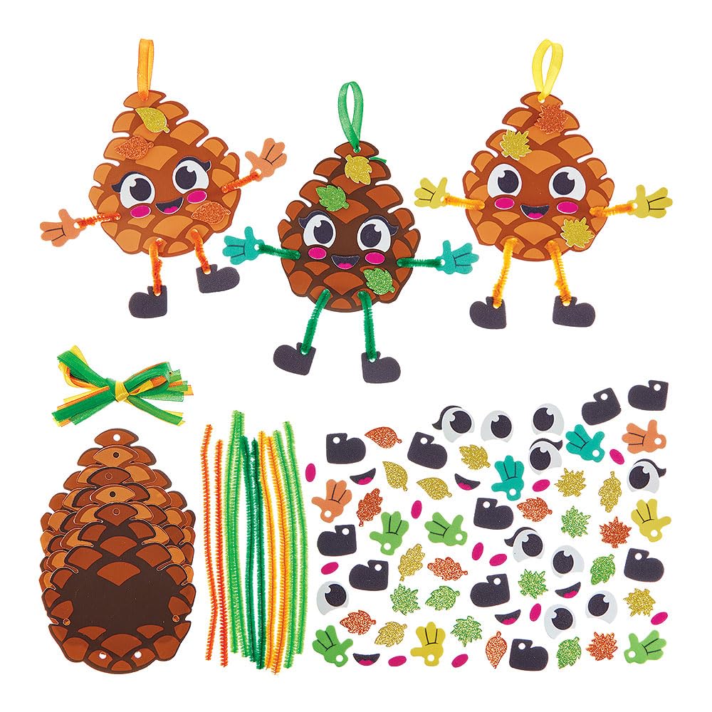 Baker Ross FN589 Pinecone Mix & Match Decoration Kits – Pack of 8, Autumn Craft Kits for Children, Ideal for Seasonal Displays