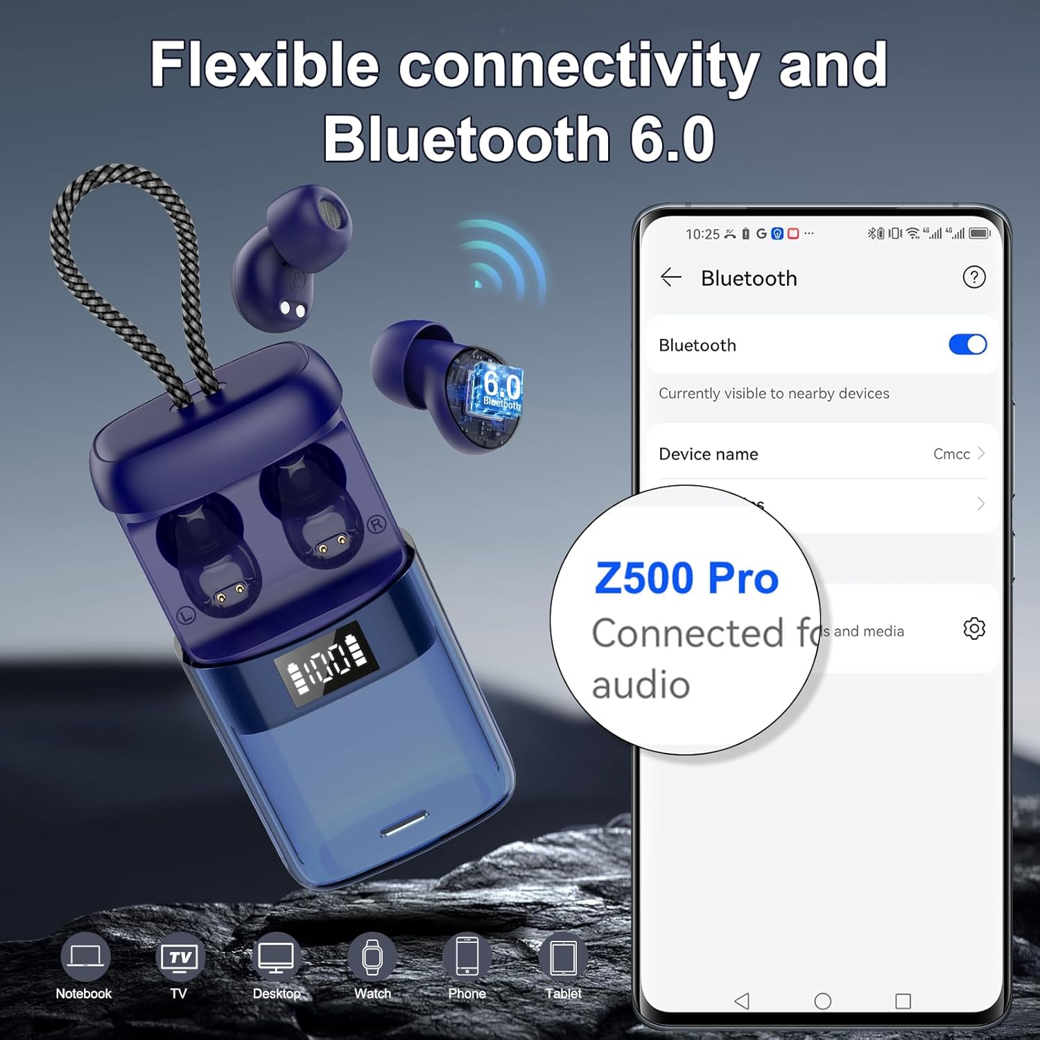 2026 Sleep Earbuds Bluetooth 6.0 in Ear, Mini Sleep Headphones with Sleep Monitor and APP, Small Earplugs for Side Sleepers, 48H Playtime Sleep Earphones with Sleep Mode, Personal Alarm, Blue
