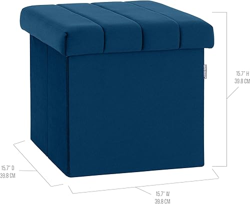 Miniatura 3 de Seville Classics Reposapiés otomano de tela acolchada, asiento acolchado para dormitorio, dormitorio, loft, sala de estar, entrada, pasillo, Azul
