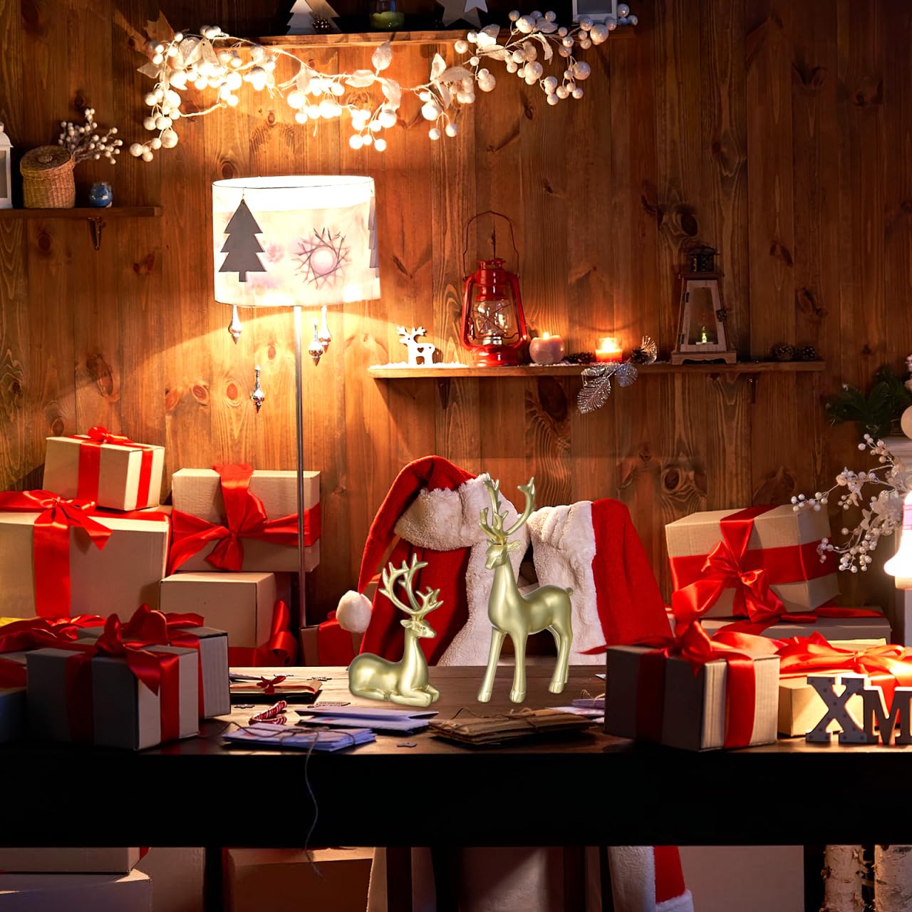 Angoily Lot de 2 élans décoratifs en résine pour bureau, maison, fête, accessoires de Noël