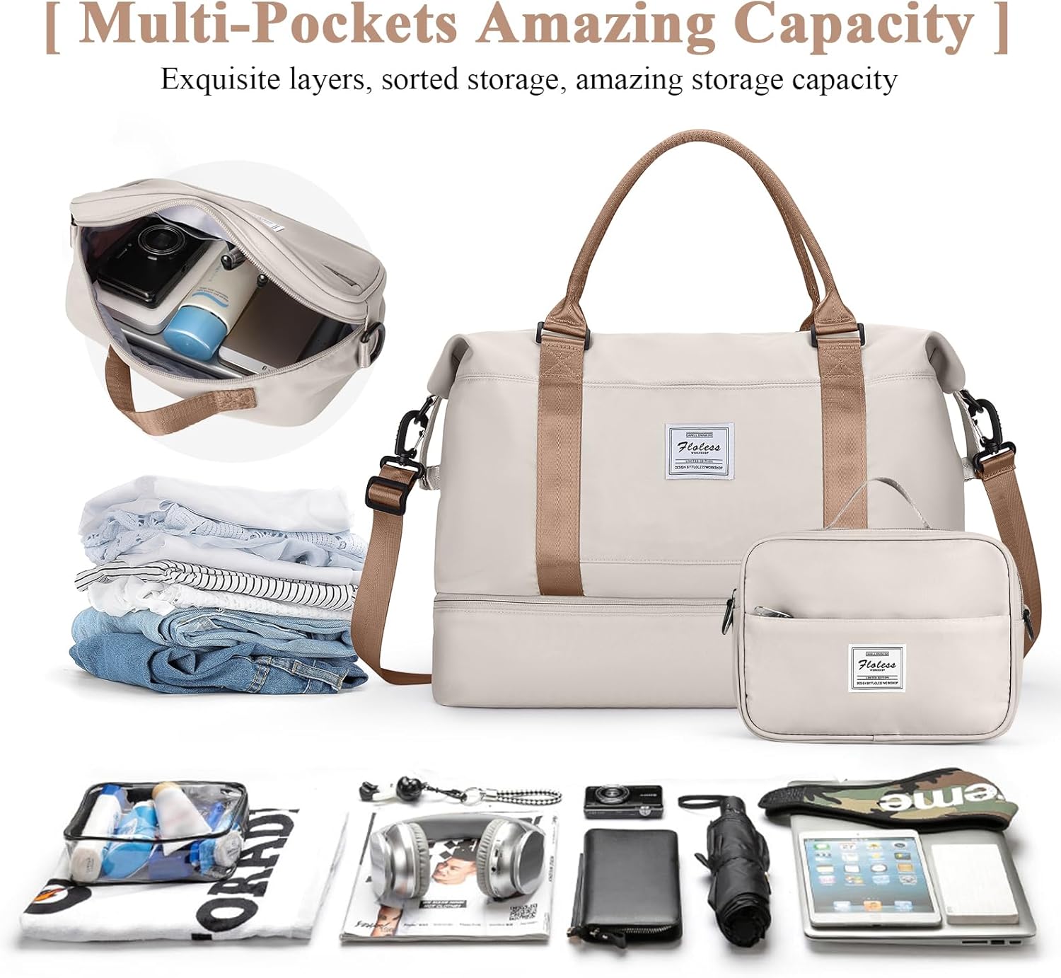 Travel Duffel Bag with Shoes Compartment, Carry on Overnight Weekender Bags for Women, For Spirit Airlines 18x14x8 Personal Item Bag - Image 2