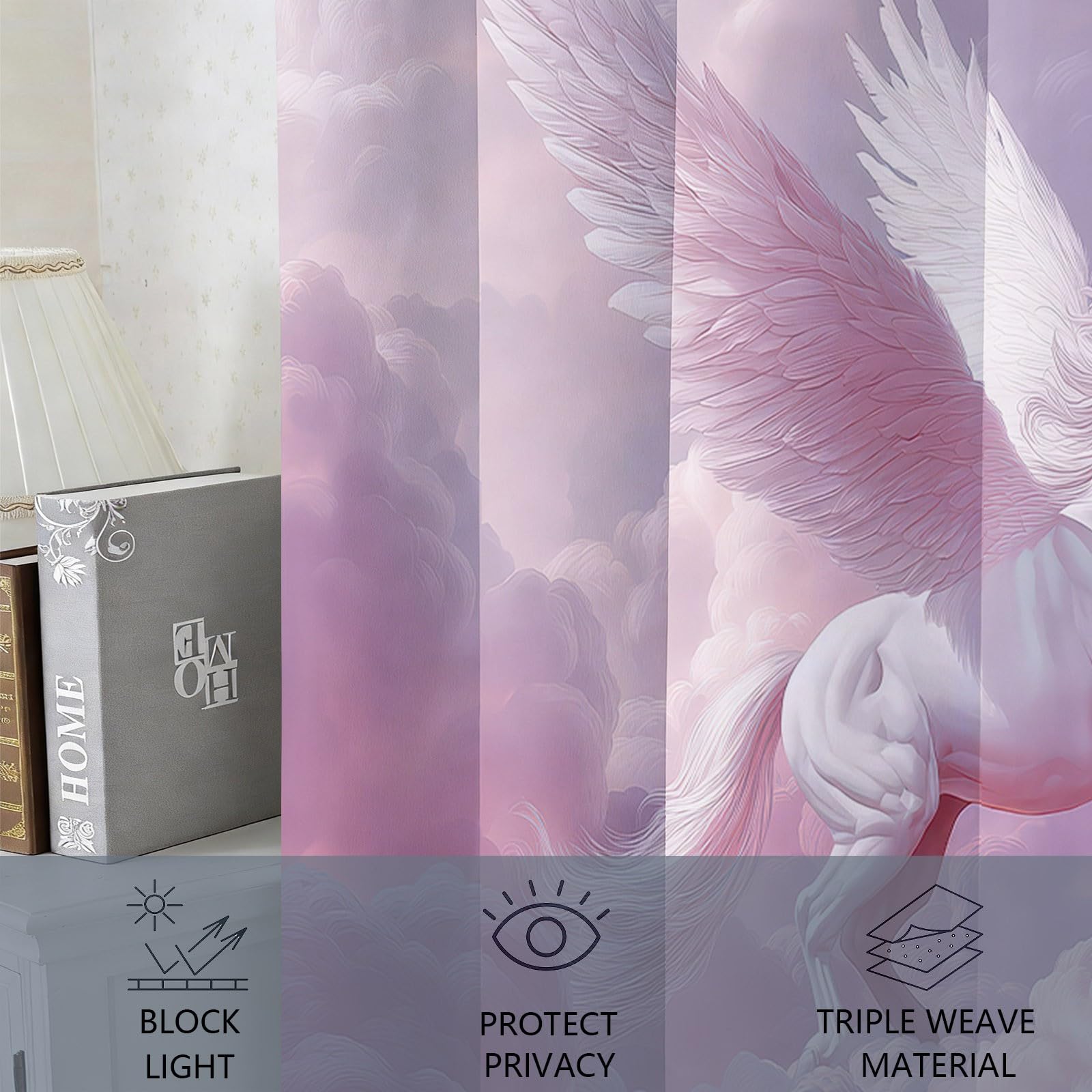 Rideau Occultant 3D Impression Licorne Château Arc en Ciel, Rideaux Salon Isolant Réduction du Bruit 140L x 245H cm (2 Panneaux) Dessin Animé Féerique Rideaux De pour Chambre Décoration