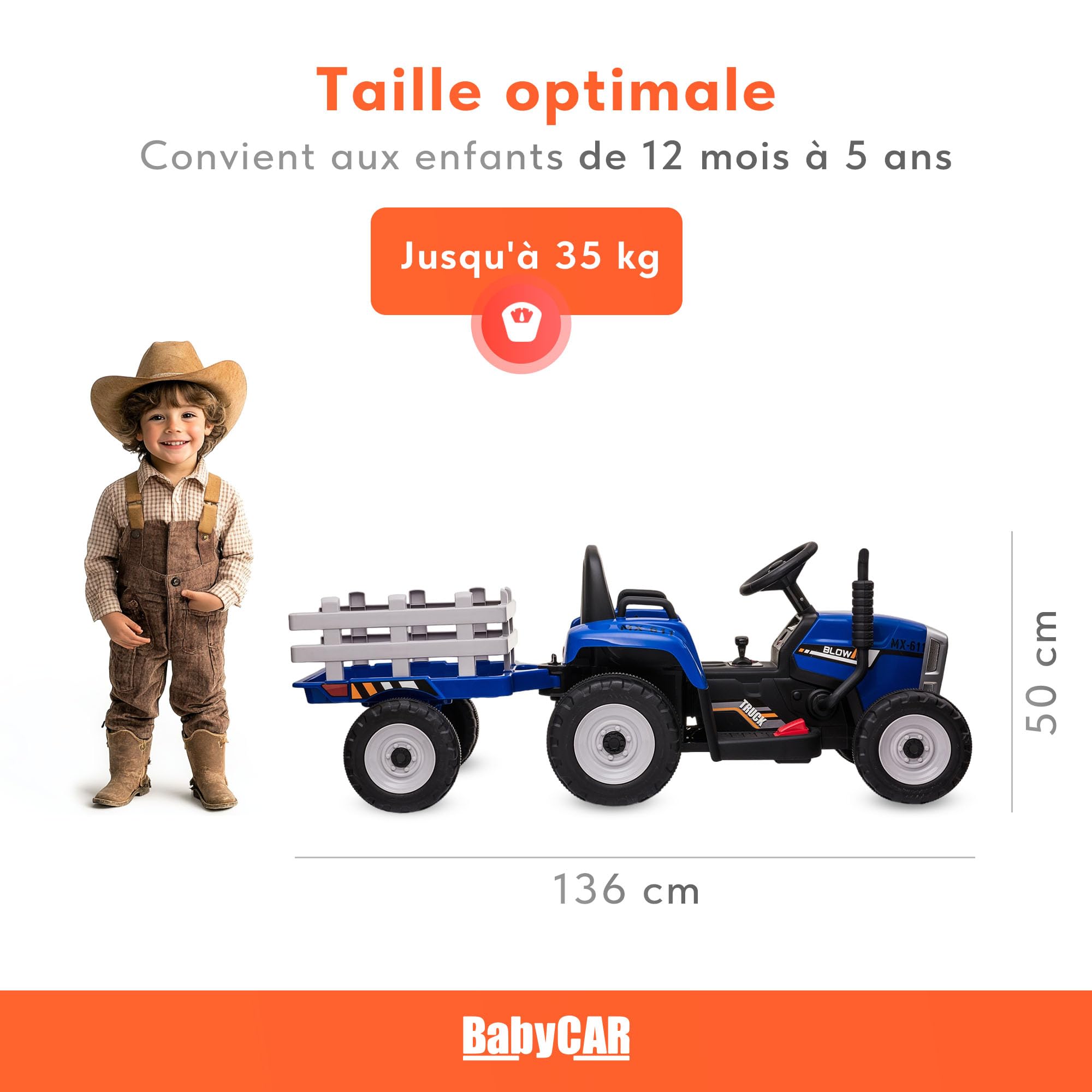Tracteur Electrique Enfant avec remorque New Holland 12V de Babycar - Jouet Tracteur Electrique Enfant avec MP3 Licence Officielle et télécommande (Bleu)