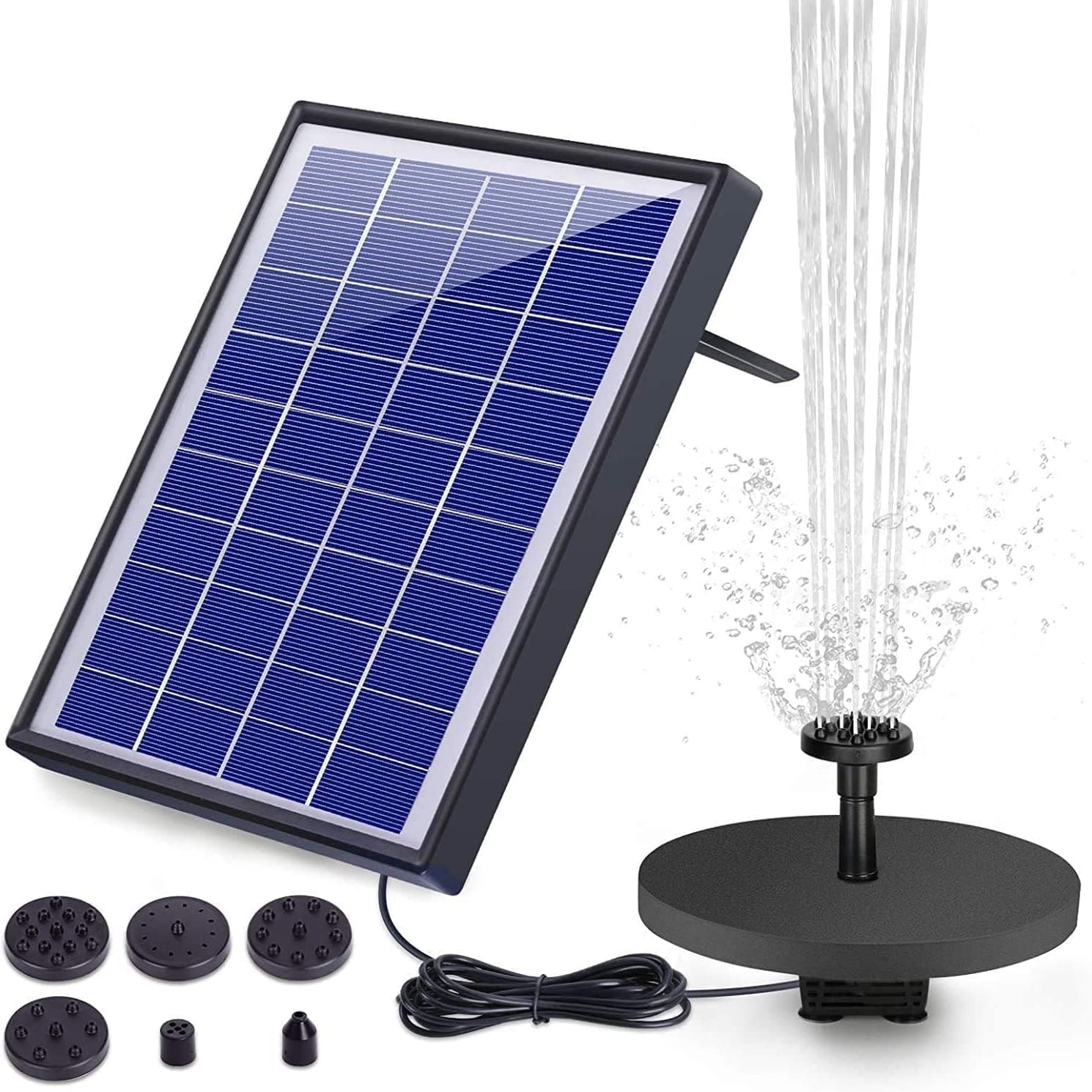 ELECDON Solar Fountain Pump with Panel, 6.5W Solar Water Pump Floating Fountain Built-in 1500mAh Battery, with 6 Nozzles, for Bird Bath, Fish Tank, Pond Garden Patio Decoration Solar Aerator Pump