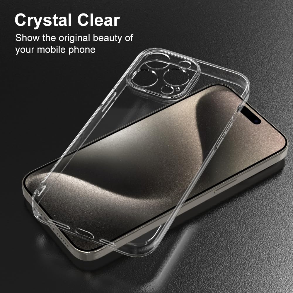 Captor Cover Trasparente per iPhone 15 Pro, Custodia TPU in Silicone Morbida e Sottile, Alta Qualità con Bordo Rialzato per Schermo e Protezione Fotocamera (Bordi rialzati e protezione fotocamera