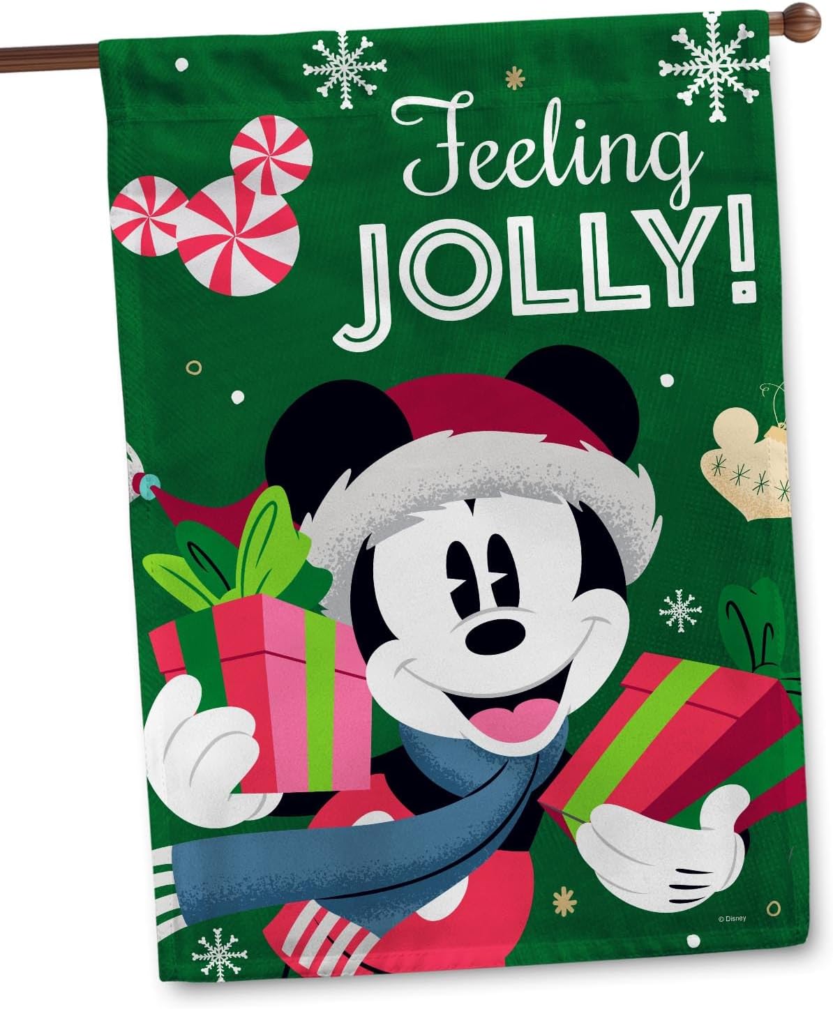 Flagology, Disney Feeling Jolly Mickey Mouse Garden Flag 12" x 18", Outdoor Flag, Exclusive Premium Fabric, Officially Licensed Disney, Christmas