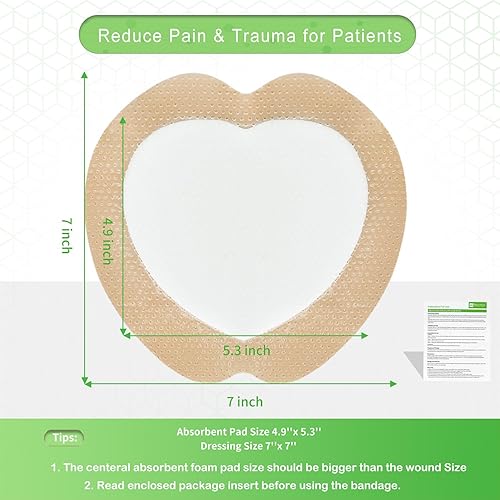 Miniatura 5 de Apósito de espuma de silicona Sacrum con borde suave para úlcera sacra, úlcera por presión, úlcera en los glúteos, tamaño 7 x 7 pulgadas