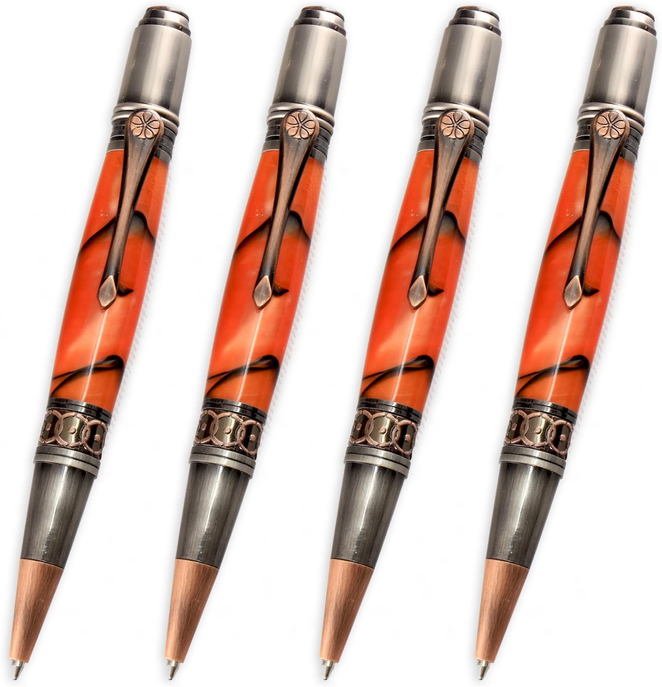 Legacy Woodturning, Da Vinci Twist Pen Kit - Antique Rose Copper and Gun-Polish with Rose Clip, 4 Pack