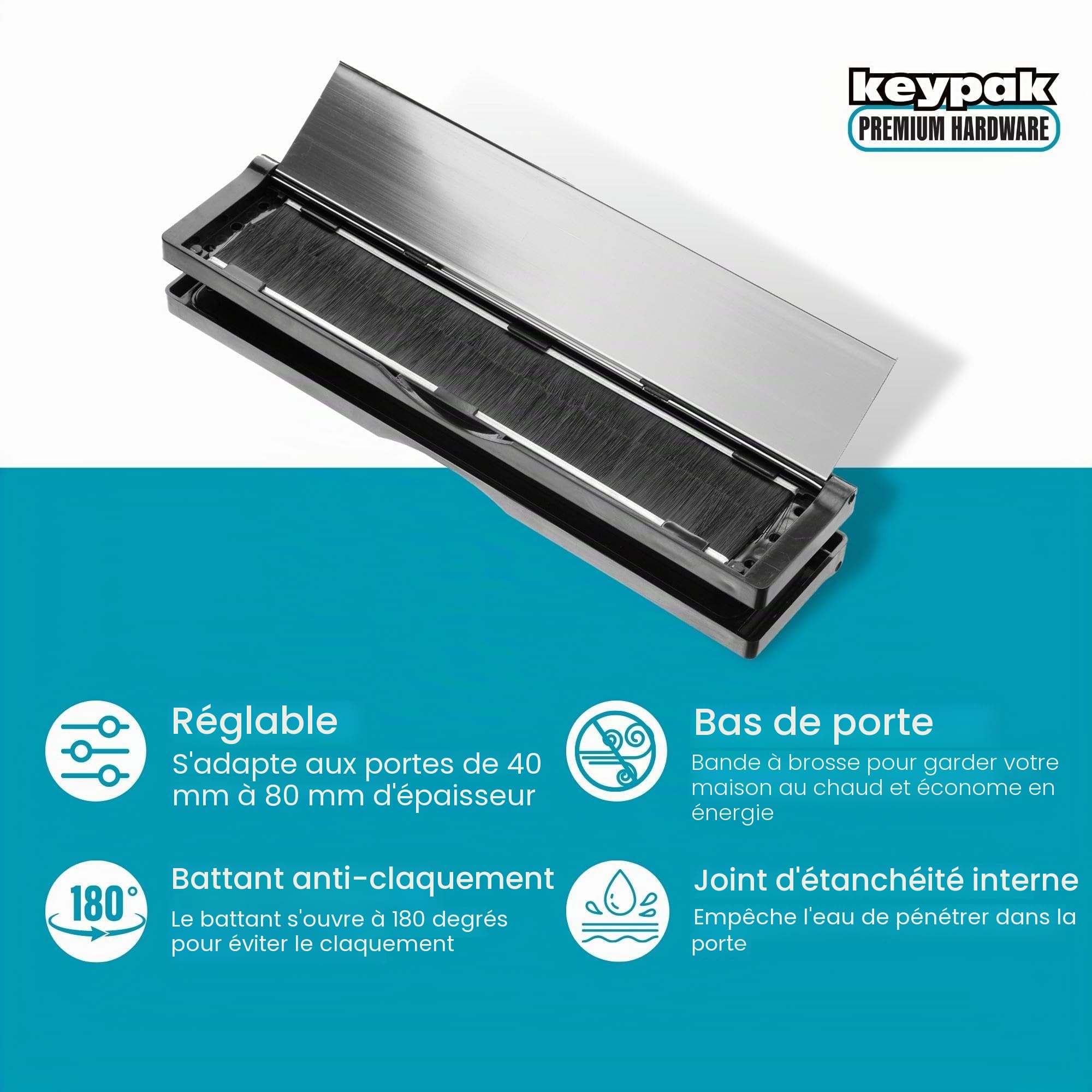 Keypak Boîte aux Lettres avec Porte à Manches de 30,6 cm – Rabat Anti-claquement et Boudin de Porte pour Portes en uPVC, Composite et Bois de 40 à 80 mm (Blanc)