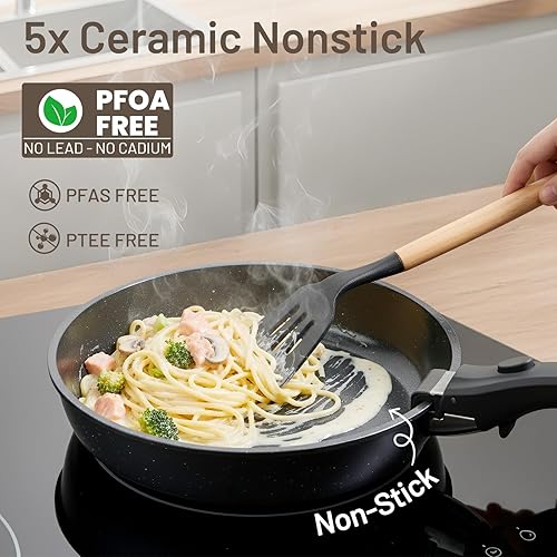 Miniatura 3 de KIKCOIN Juego de ollas y sartenes antiadherentes de cerámica  Juego de utensilios de cocina con mango desmontable  Paquete de 25 juegos de cocina