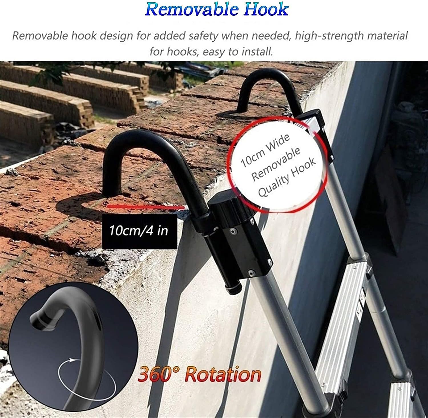 OKUOKA 18Ft/20Ft/23Ft/26Ft Tallest Folding Telescoping Ladder with Hooks & Wheels, Mighty? Retractable Ladders for Rooftops? & Outdoor Building (Size : 4.6m/15 ft)