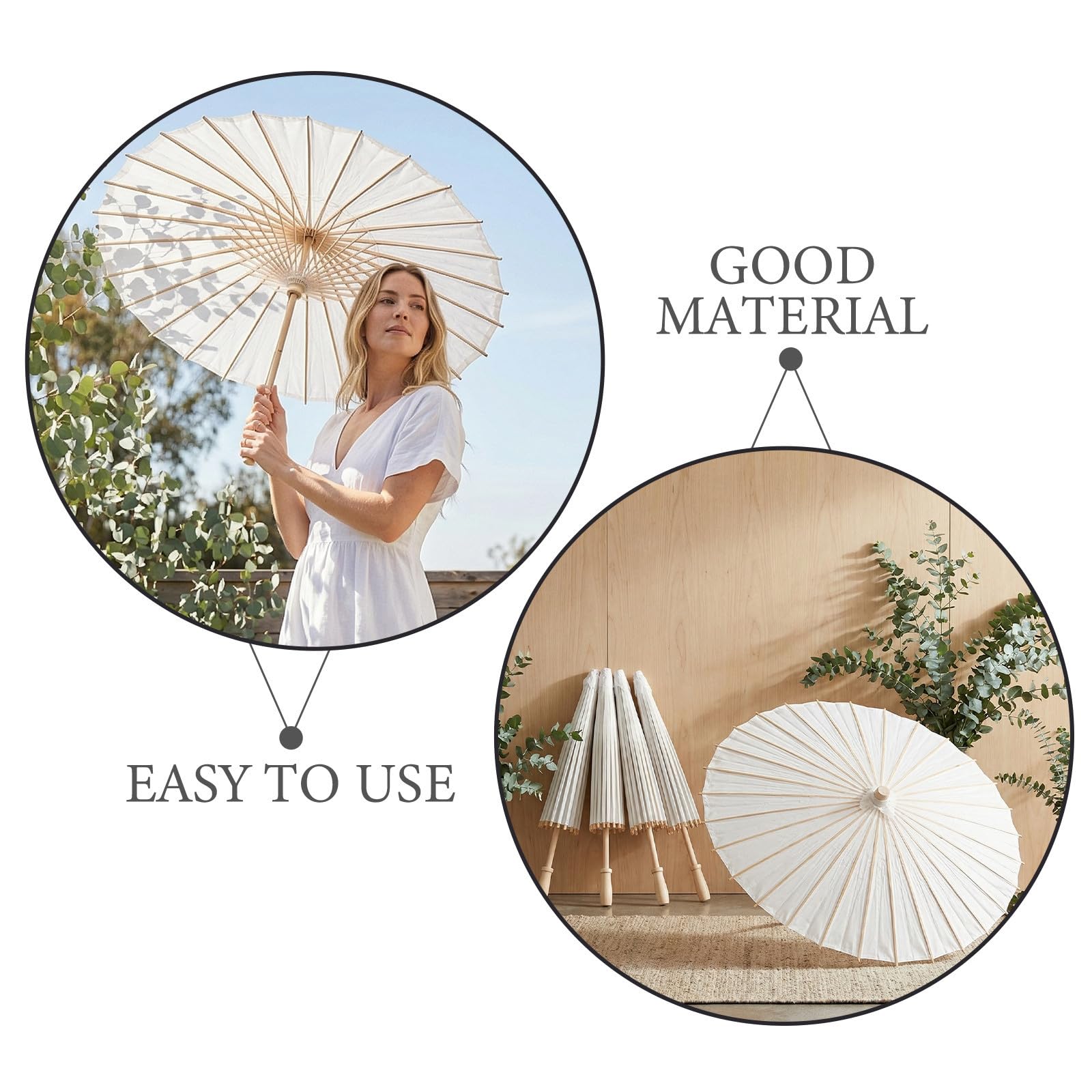 5 Stück Zoll Weißer Bambus Papierschirm für Hochzeit und Fotografie | Öffnende Form, Blanke Oberfläche, Leicht Tragbar, für Kunst Events und Selbstgemacht Projekte