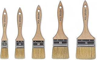 Set of 5 1, 1.5, 2, 2.5, 3 Inch Flat Paint Brushes - High European Quality - Natural Bristles - for Home, Wood, Walls, Art, Trim & Furniture - for Acrylic, Oil, Stain, Chalk & Latex Paints