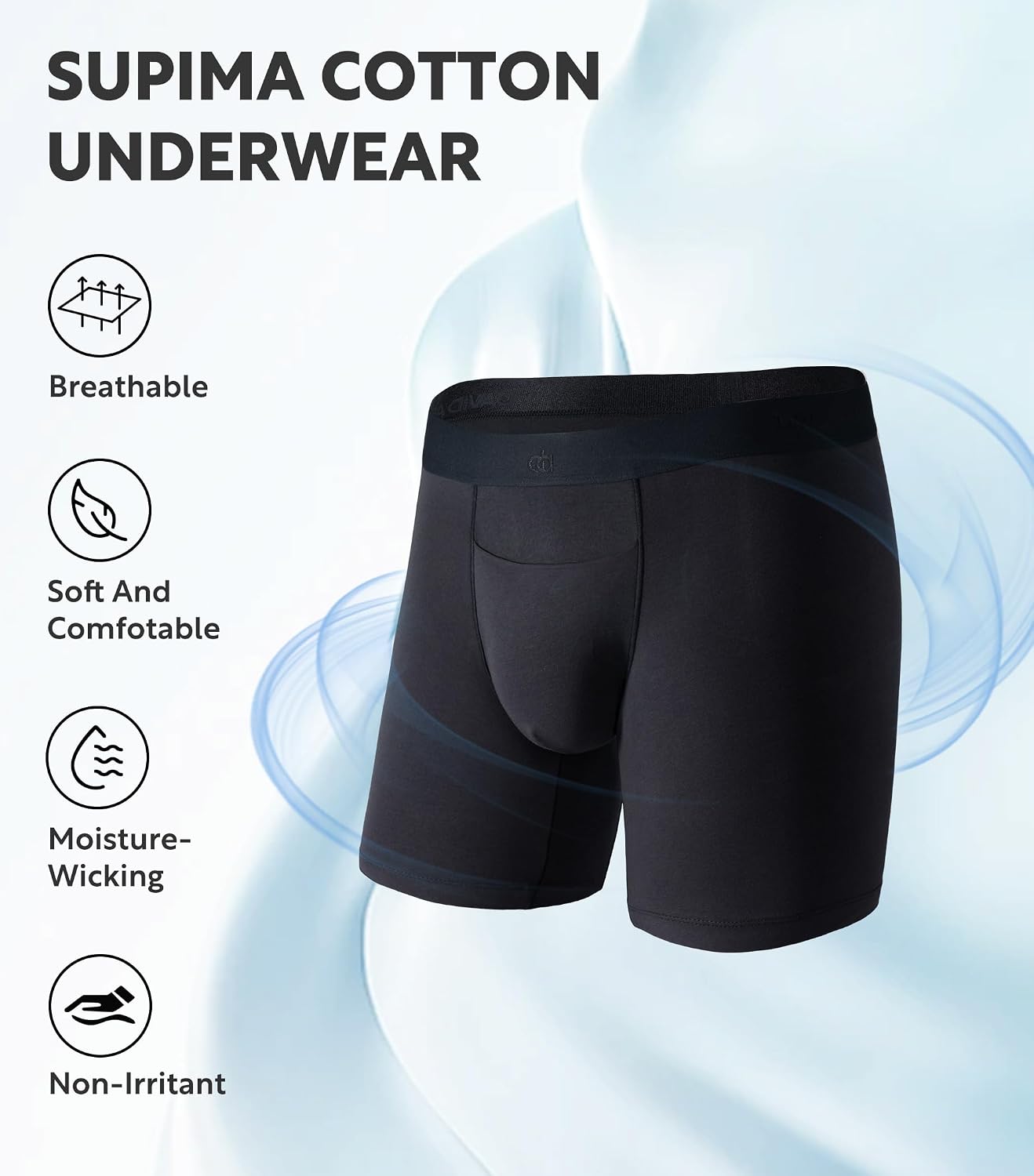 DAVID ARCHY Cotton Mens Underwear Soft Breathable Moisture-Wicking Horizontal Fly Boxer Briefs for Men 3 Pack