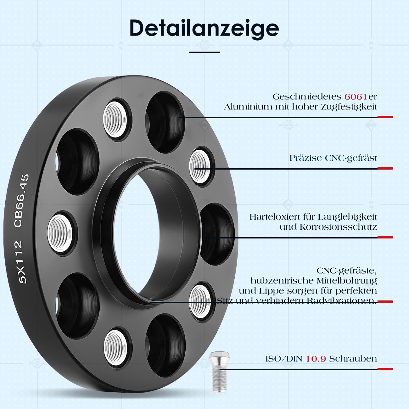 Spurverbreiterung 2x20mm Distanzscheiben Set LK: 112/5 NLB:66,45 mit 10X Radschrauben M14x1.5x25mm Spurverbreiterungen für Mercedes-Benz