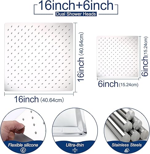 Miniatura 12 de Sistema de ducha de lluvia, cabezal de ducha de lluvia montado en la pared de 12 pulgadas con chorros corporales y ducha de mano, juego de grifo