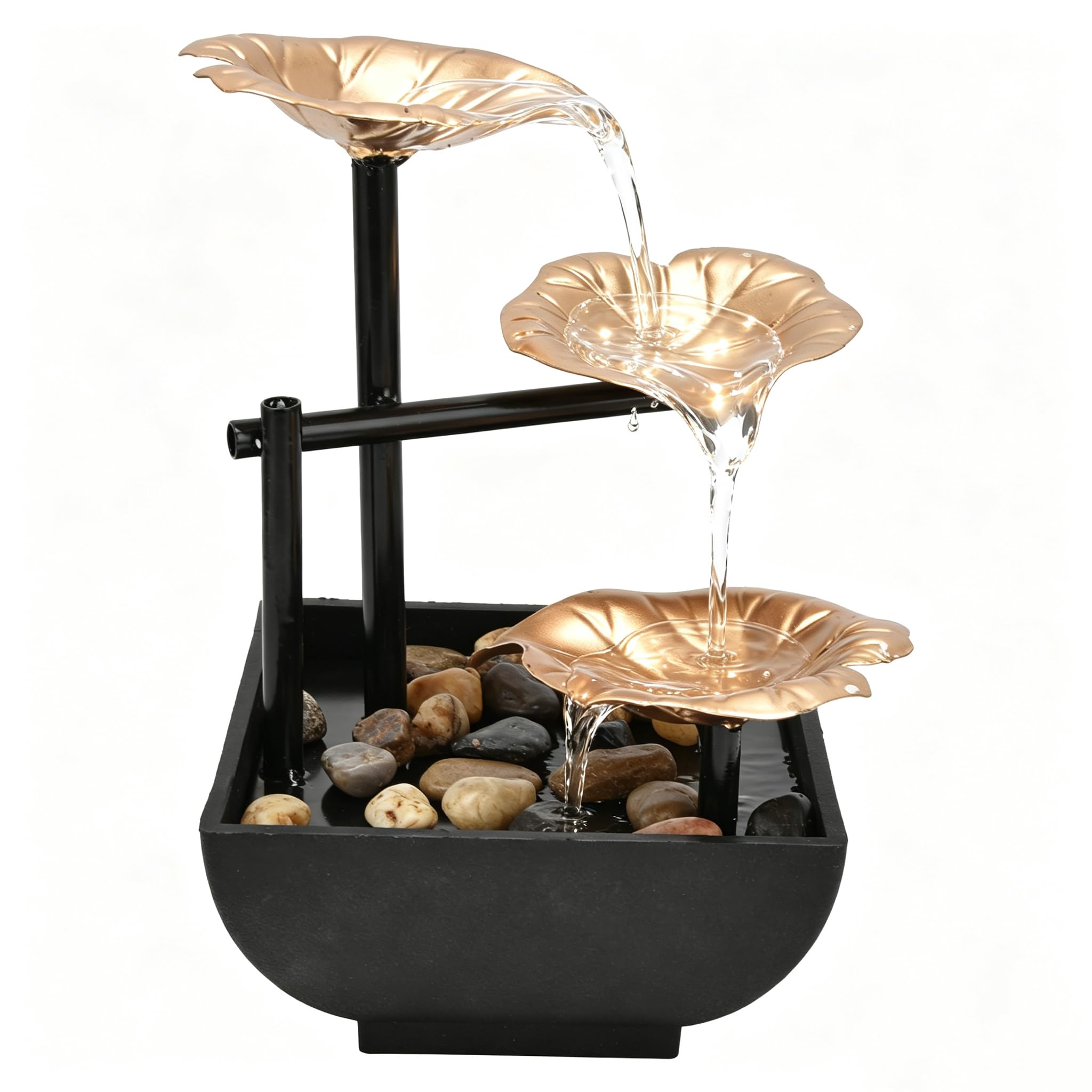Table Top Water Fountain Indoor with Yellow Light for Home Office Decor