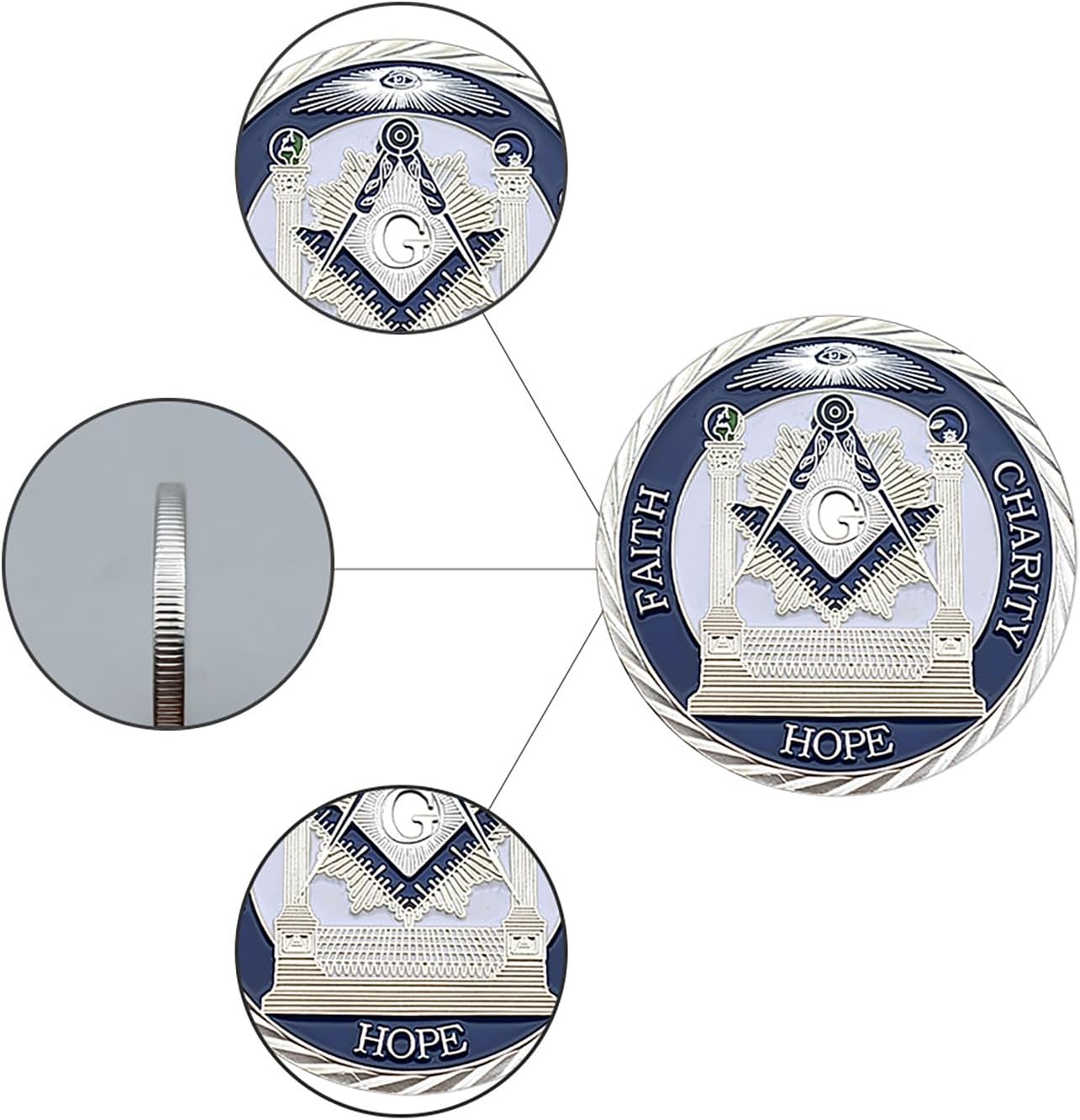Freemason Challenge Coin - Masonic Symbol Coin with Faith, Hope, Charity Design - Proud Freemason Collectible