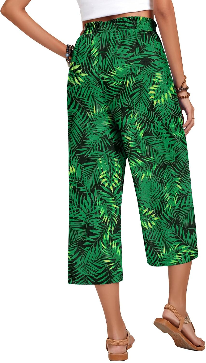Anyhold Women's Capri Pants Drawstring Casual Palazzo Trousers with Pockets Loose High Waisted Wide Leg Lounge Pants thumbnail