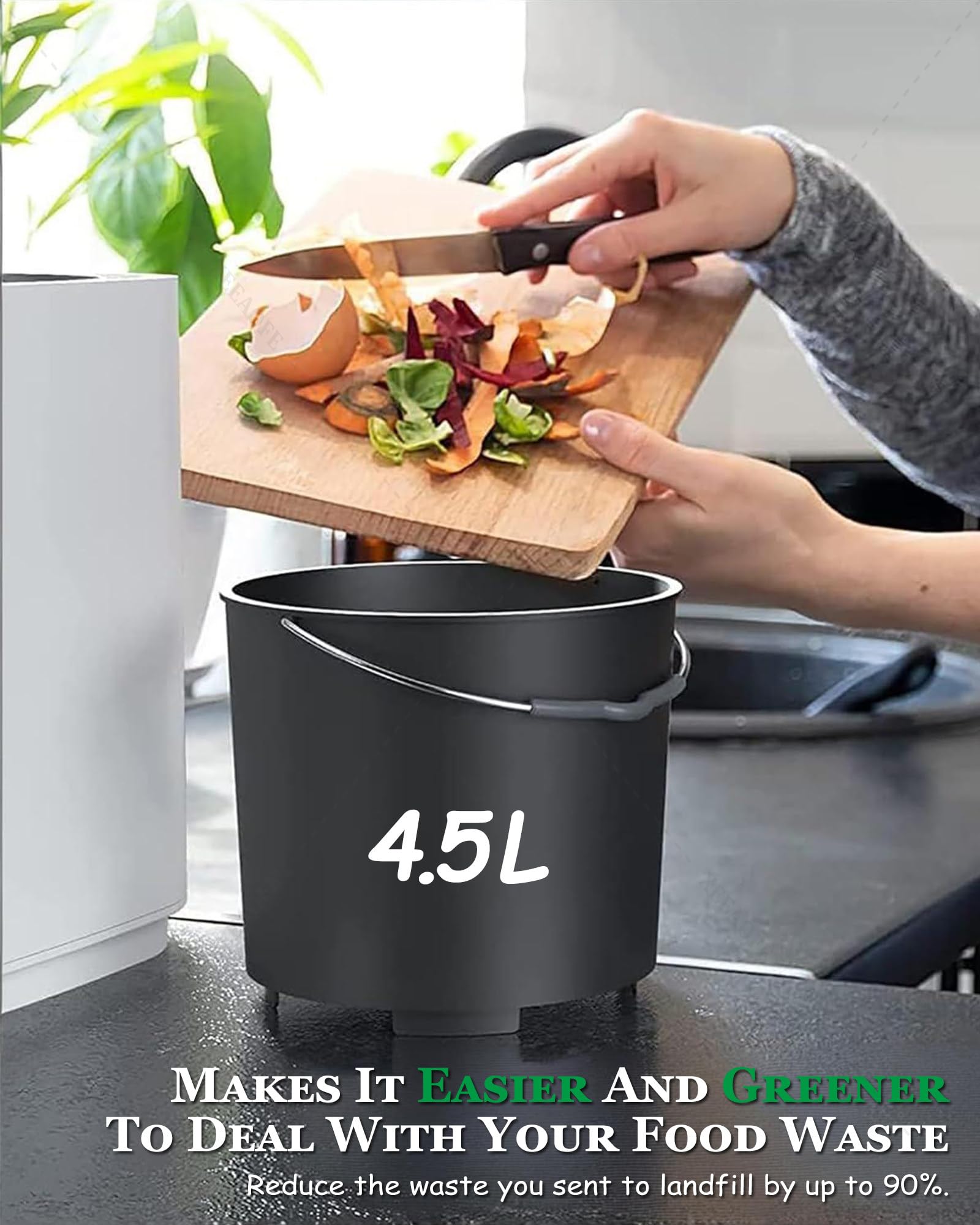 Compostador Inteligente para Residuos Alimentarios, Reciclador Eléctrico De Cocina 4,5 L Y Cubo Compostaje Encimera, Inodoro Silencioso, con Autolimpieza Pantalla Táctil