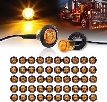 50 Pcs 2nd Generation 3/4 Inch Mount Amber LED Clearance Marker lights Side Led Marker Truck Boat SUV ATV Bike Trailer