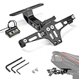 KEMIMOTO Universal Motorcycle License Plate Bracket with LED Light Fender Eliminator Kit CNC Aluminum Motorcycle Tail Tidy License Plate Holder Mount Black