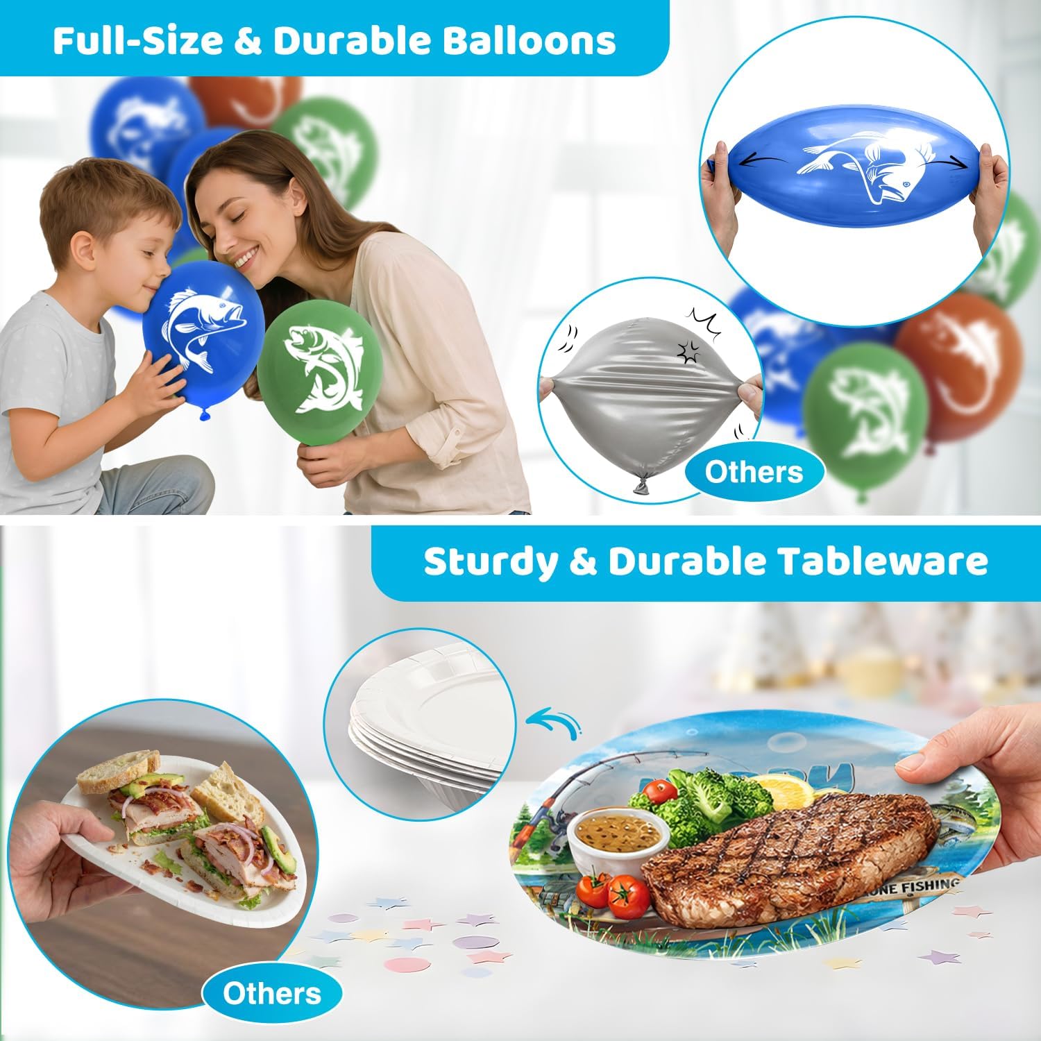 210Pc Fishing Party Decorations Banner Sets, Fish Party Decorations, Fishing Themed Party Decorations Set with Backdrop Banner Balloons Serve 24 Guest