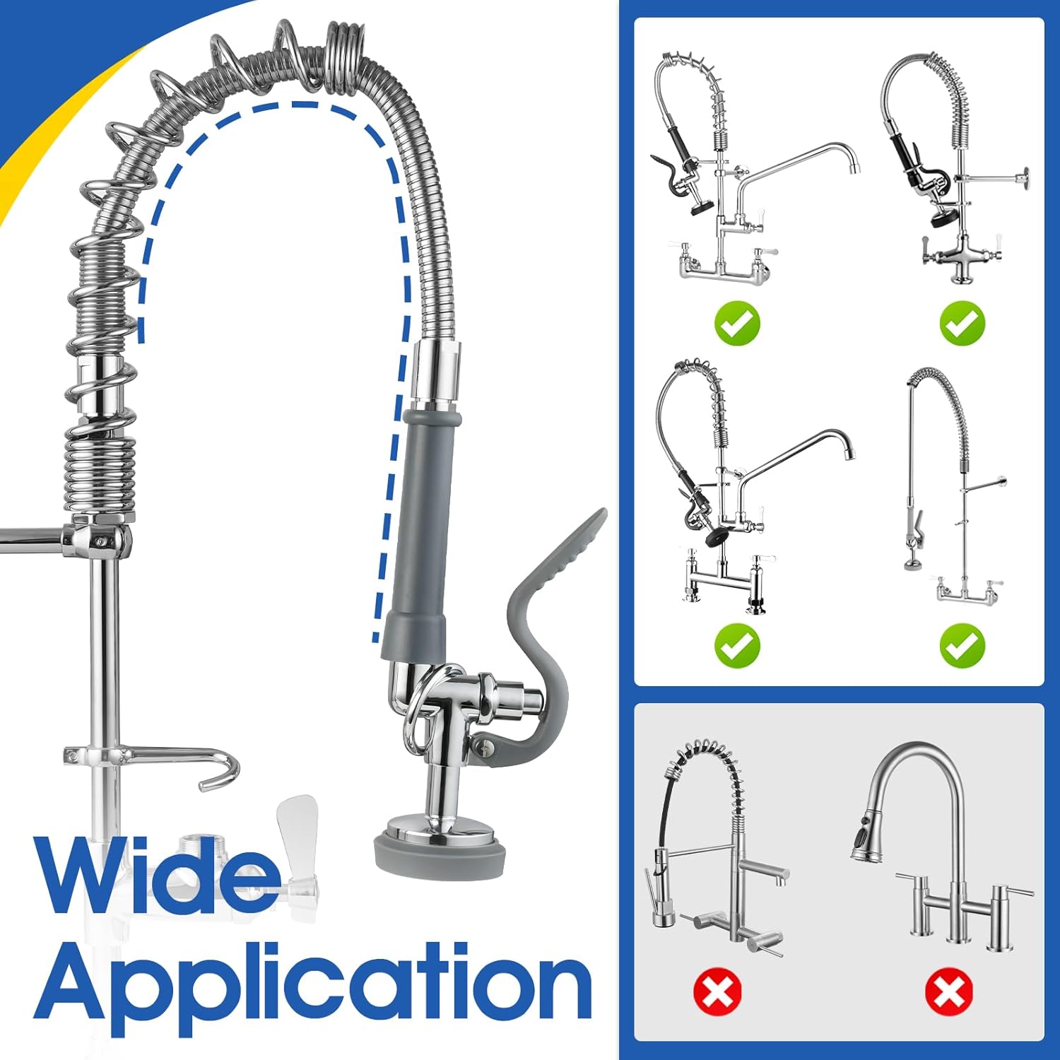 44 Inch Pre-Rinse Hose with Heat Resistant Handle for Commercial Kitchen Sink Faucet, Flexible Stainless Steel Commercial Sink Sprayer Hose Replacement Parts - Grey