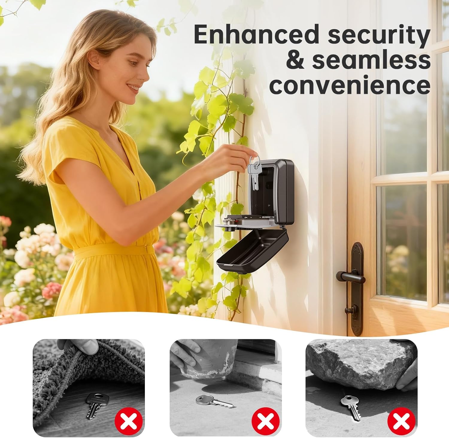 Key Lock Box,Customizable 12-Digit Combination,LockBox for Keys with Resttable Code,Large Capacity & Weatherproof Outside,hide a key Outdoor,Spare Key Wall Safe Storage for Home,Office,Garage