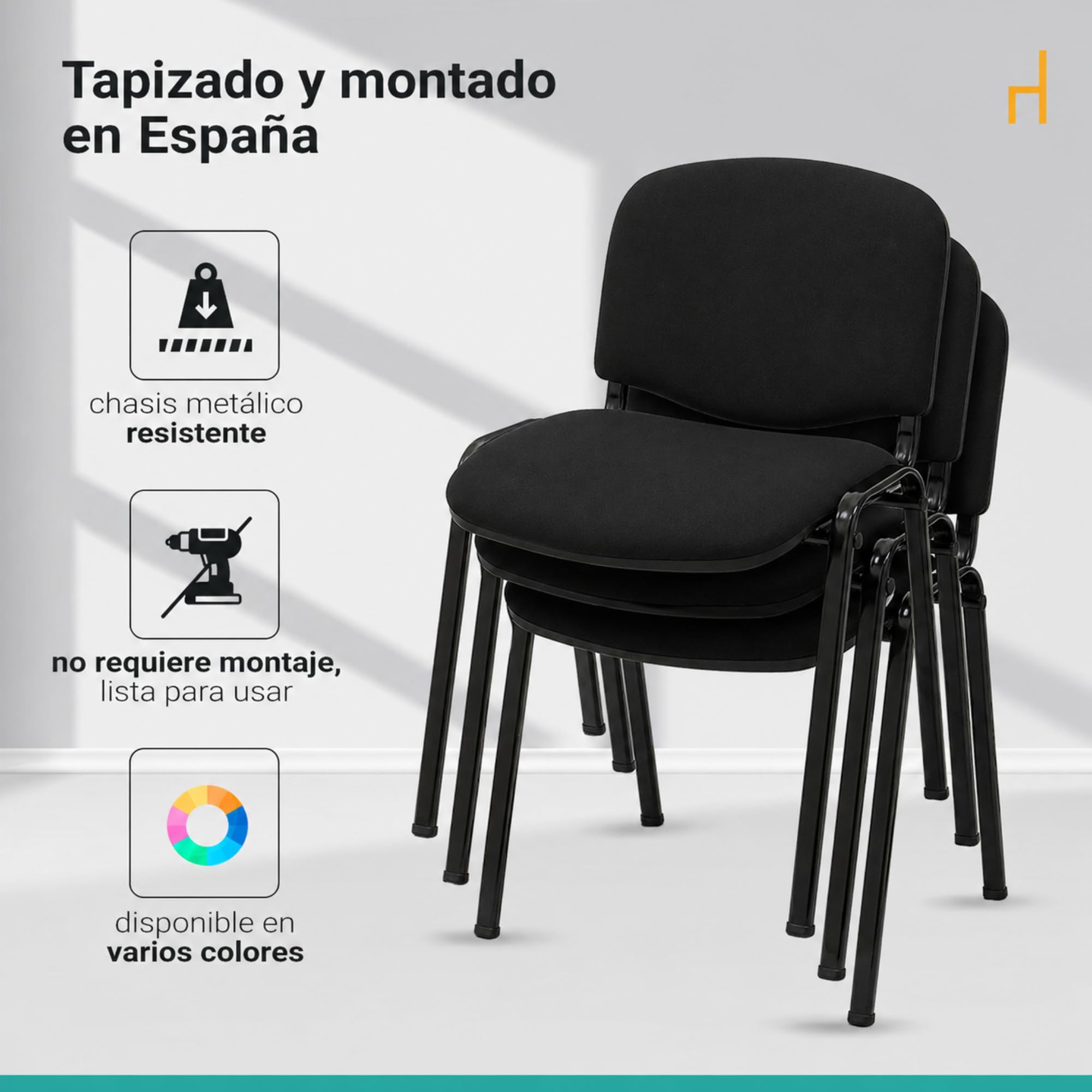 La Silla de Claudia Sillas Apilables de Oficina Pack 4 Negro Acolchado Especial