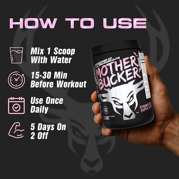 Bucked Up Mother Bucker Pre-Workout Powder, Strawberry Super Sets, 40 Serv