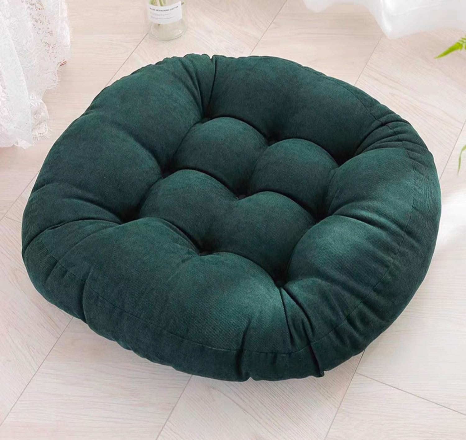 Round Large Floor Pillow,24x24x3.2inches Meditation Pillows for Sitting On Floor, Comfort Corduroy Floor Cushion, for Yoga, Living Room(Size:60x60cm(24x24inch),Color:Dark Green)