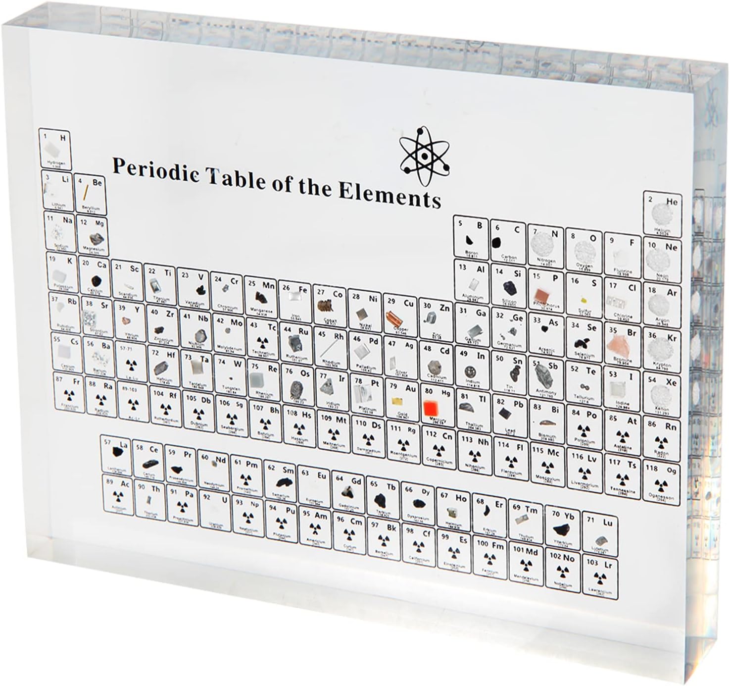 qingqin Periodic Table of Elements, Containing Real Elements(150mm * 114mm * 20mm), Comes with Magnifying Glass, Acrylic Sample,Periodic Table with Real Elements Inside