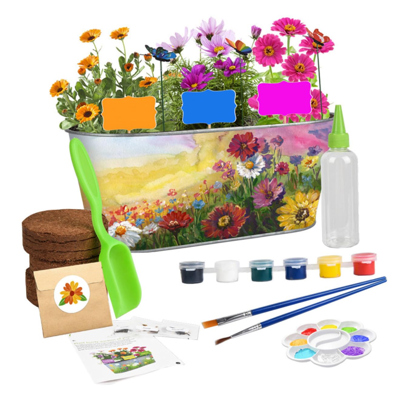 Kit de plantation de fleurs et herbes Ciieeo avec pot en métal et peinture créative pour enfant