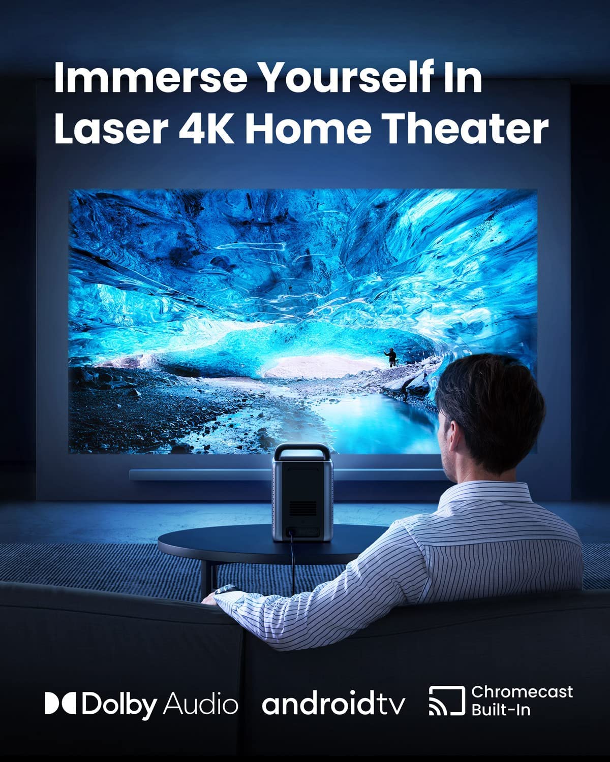 Nebula Cosmos Laser 4K, Smarter Laser-Projektor, 2400 ISO Lumen, Automatische Trapezkorrektur, Dolby Audio, Android TV 10.0, 4K Beamer für Partys (Generalüberholt), Black+Gray