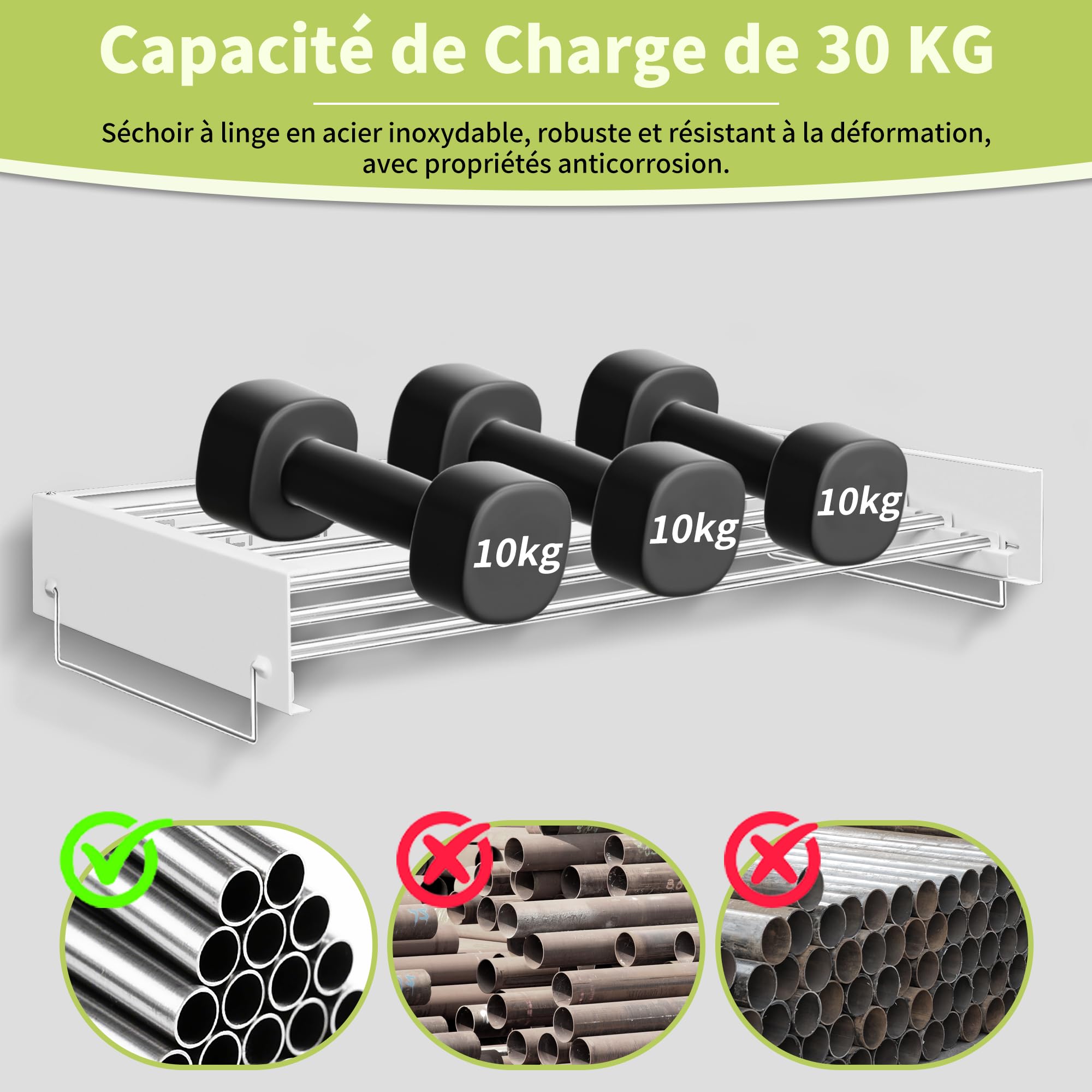 Stendibiancheria da parete con 5 barre, stendibiancheria pieghevole per interni ed esterni, 4 metri di lunghezza di essiccazione, risparmio di spazio, bianco (80 cm)