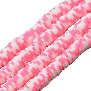 10 hebras de Cuentas de Arcilla polimérica de 4 mm a 8 mm, Redondas y Planas, con motas de Colores, de Heishi (6 mm), Color Rosa Intenso n.° 1