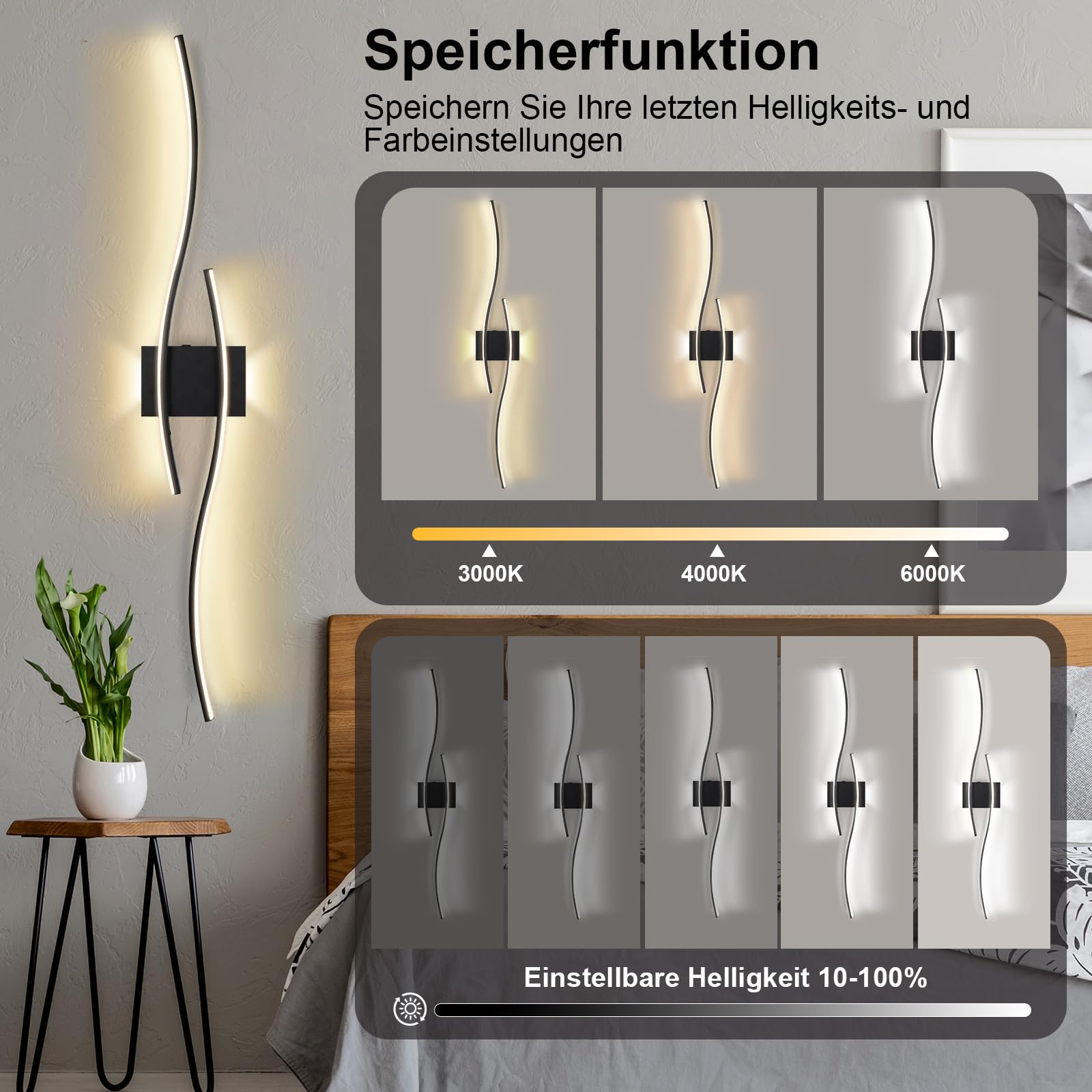 LED Wandleuchte Innen,Akku Wandlampe Innen mit Fernbedienung Modern Wandlicht mit Dimmbar&Timing-Funktionen Kabellose Wandleuchte für Wohnzimmer Schlafzimmer Flur Treppen,2 Stück, 100CM