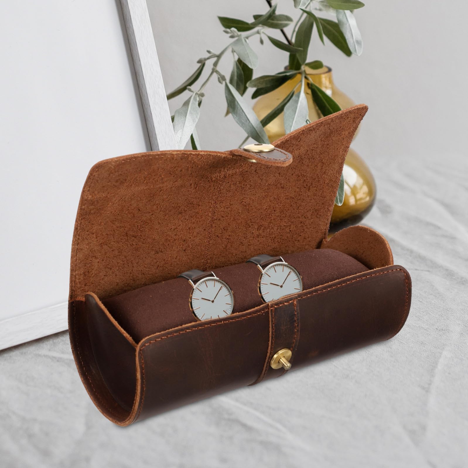 Zerodeko Caja de Reloj de Cuero Retro Cierre Redondo para Proteger Relojes y Joyas, Diseño Clásico y Elegante para Uso Personal y Viaje