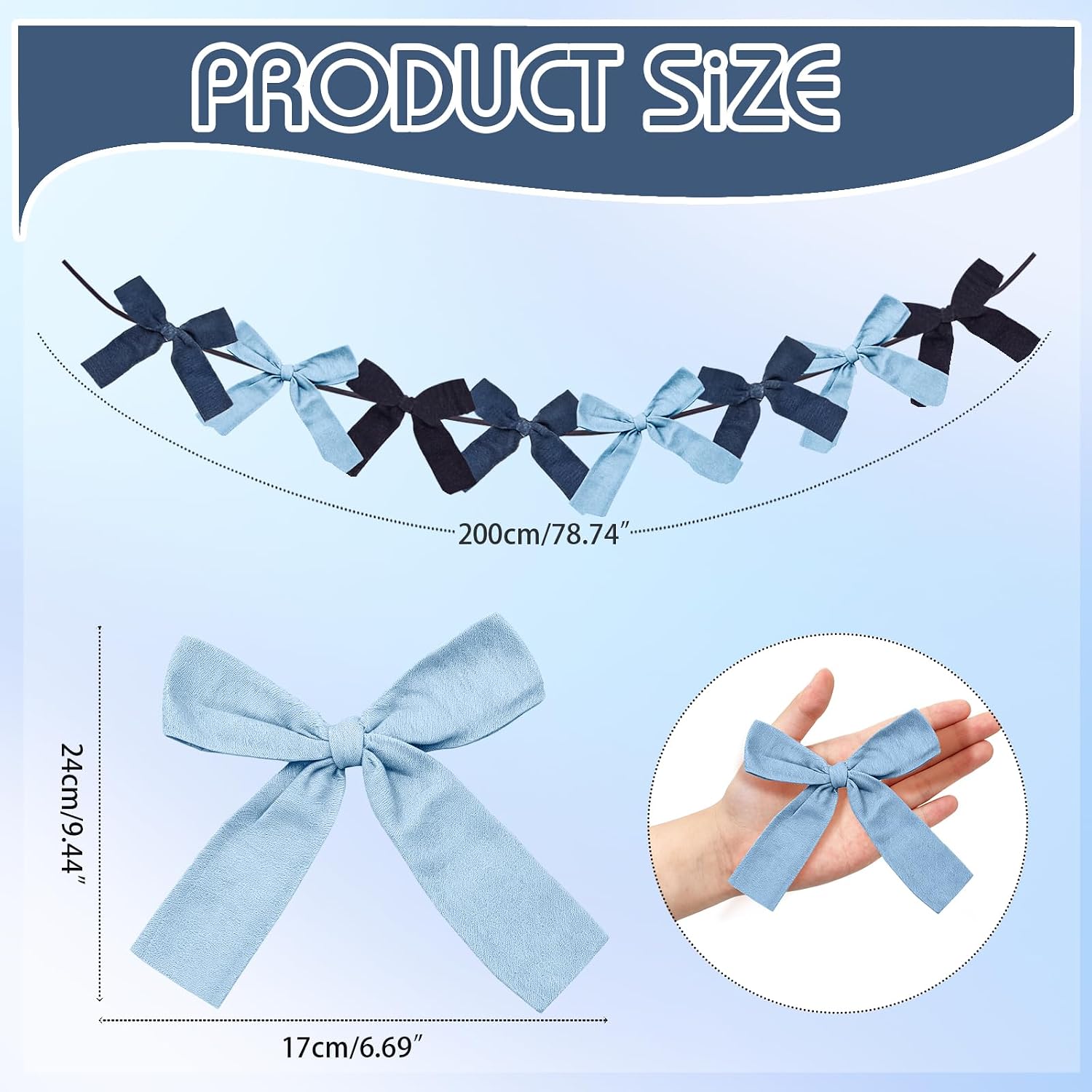 Mindsoft 2 Strings of 16 Pcs Blue Jeans Denim Bow Banner Party Decoration, Pre Strung Cowboy Garland and Party Decorations for Baby Shower, Bachelorette, Birthday, Wedding, Festival, Graduation Decor