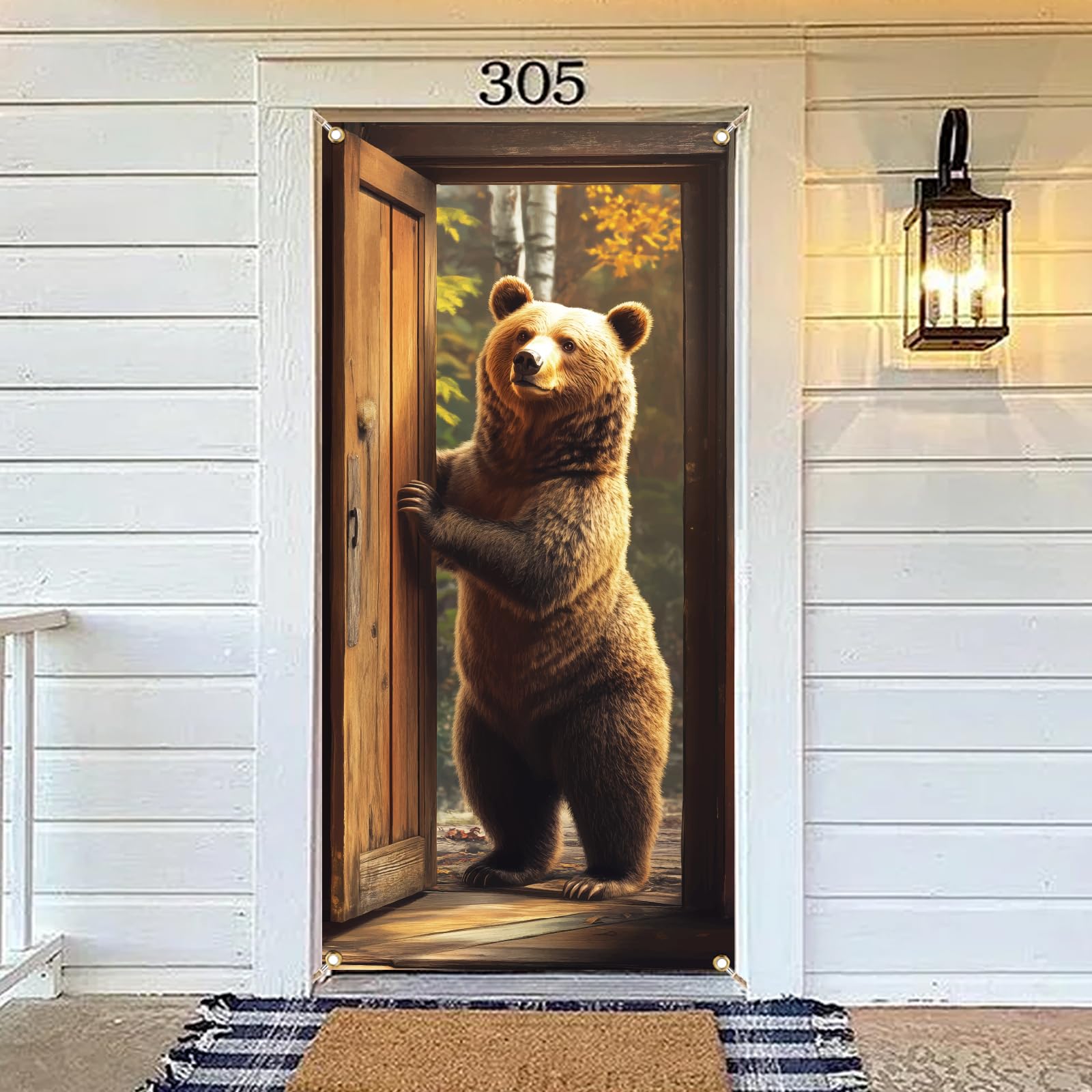 arricraft 1 Pc Polyester Large Bear Pattern Door Cover, Colorful Animal Themed Bear Lawn and Patio Backdrop Banner Decoration for Indoor Outdoor Porch Home Decor Accessories