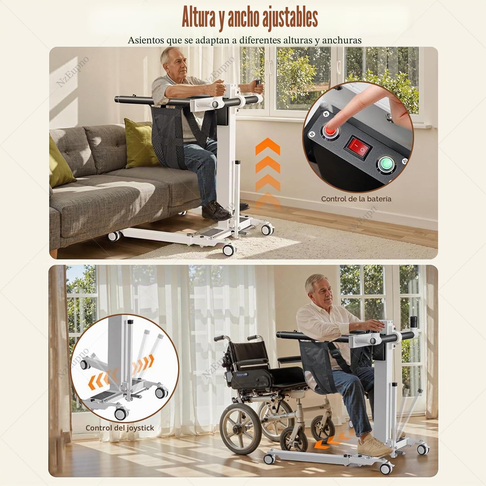 GrúA EléCtrica para Pacientes En Casa con Ajuste De Altura Y Anchura, GrúA Plegable para Traslado De Personas Mayores, Asistencia para Sentarse Y Levantarse En Coche, Silla De Ruedas Y Cama