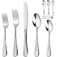 45-Piece Heavy Duty Flatware Set for 8, 18/10 Stainless Steel Silverware Set with Serving Utensils, High End Everyday Silverware Knives Spoons and Forks Set