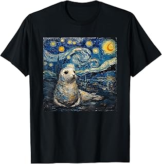 Seal Sea Lion Van Gogh Style Starry Night T-Shirt